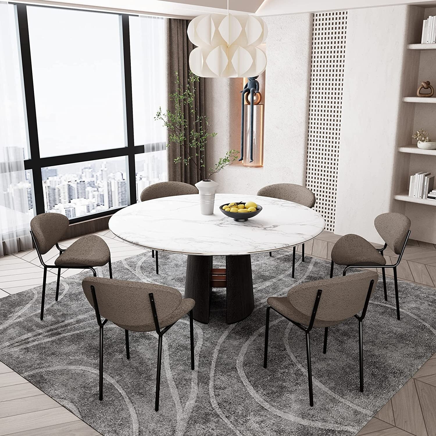 Set of 2 Modern Teddy Fabric Accent Chair Coffee - Set of 2