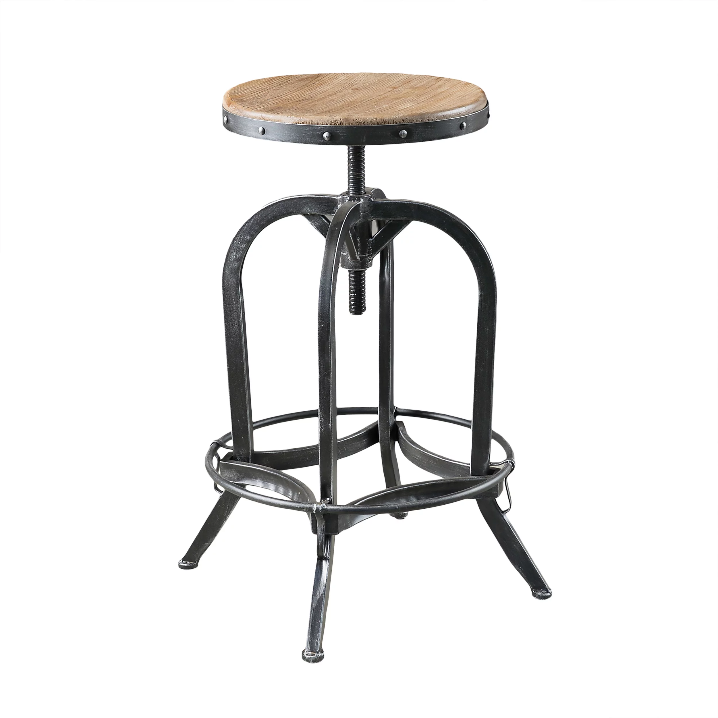 GDF Studio Eulah Modern Industrial Fir Wood Adjustable Swivel Barstool, Natural and Black Brushed Silver