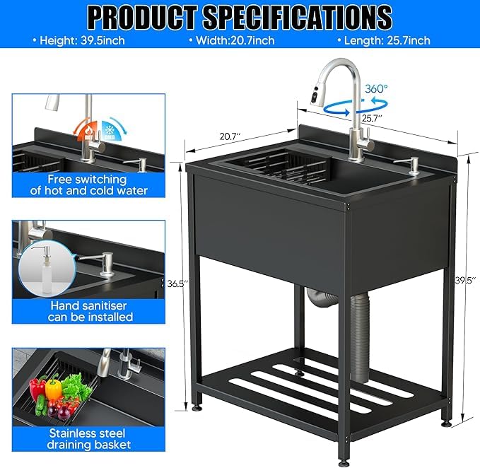 Stainless Steel Utility Sink, 36.6