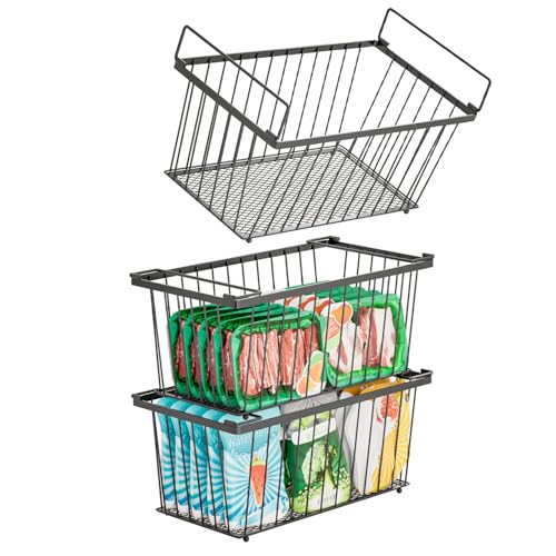 Freezer Organizer Bins，Upgraded Bottom Leak-Proof net，4 Pack，Encryption and Hardening ，Deep Freezer Organizer Bins for 5 to 7 Cu.FT Small Chest Freezer， Easy Get Bottom Foods