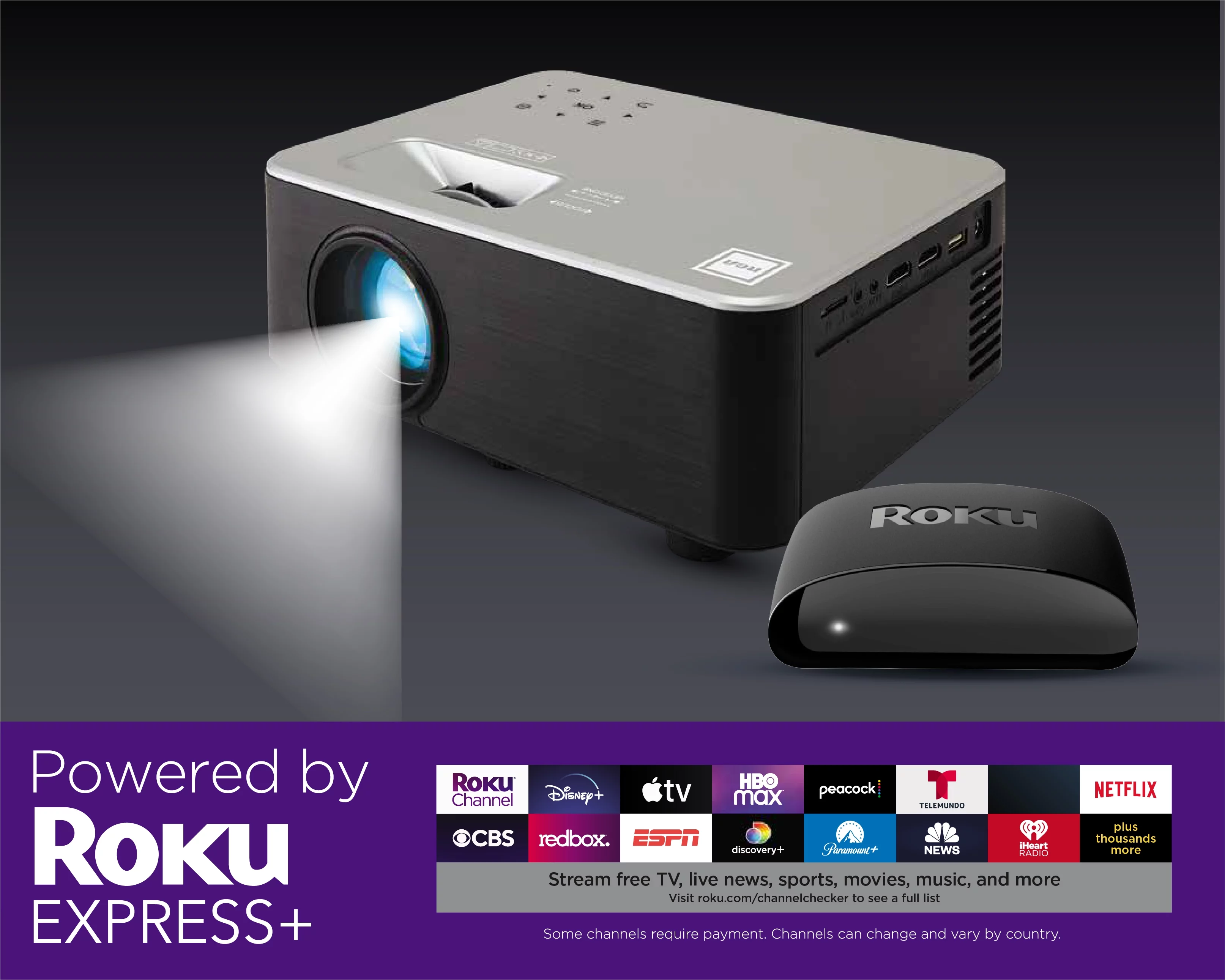 RCA 720p Smart Wi-Fi Home Theater Projector w/ Roku Stick