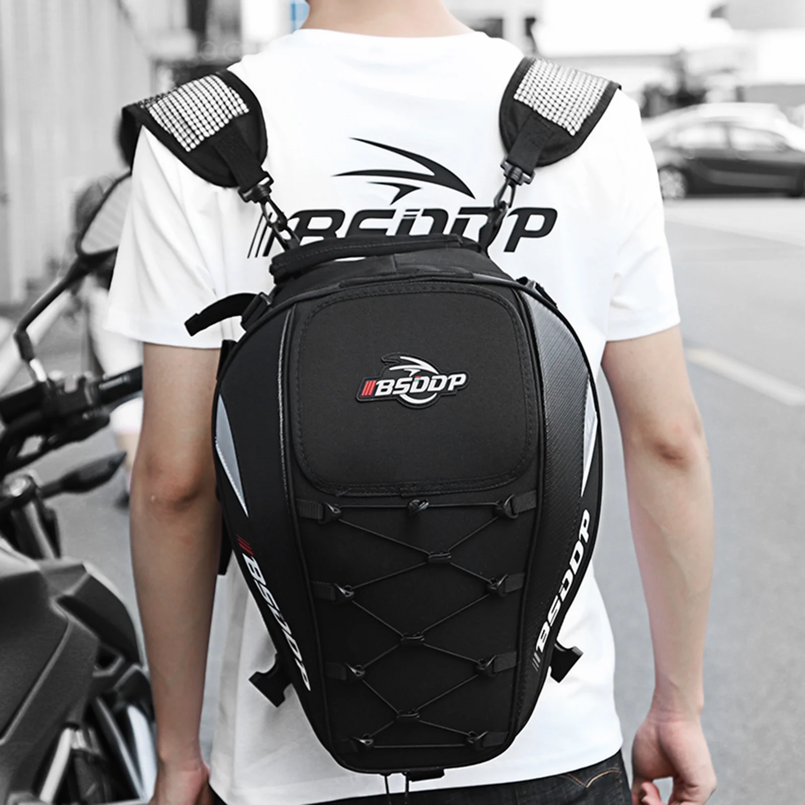 moobody Universal Motorcycle Backpack Men Waterproof Hard Shell Motorsports Track Riding Back Pack Large-Capacity Tail Case Helmet Bag Four Seasons