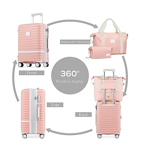 Joyway Carry On Luggage 20 Inch Expandable Suitcase with Spinner Wheel, 4 Piece Hard Shell Luggage Set with TSA Lock(White brown)