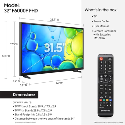Samsung 32-Inch Class Full HD F6000 Smart TV (2025 Model) HDR, Object Tracking Sound Lite, Knox Security, One UI Tizen, Smart TV