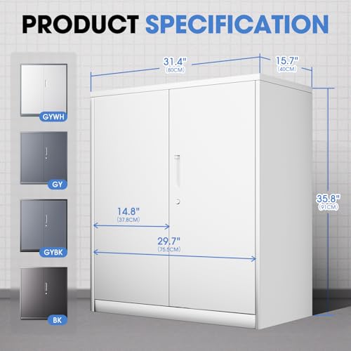 DNA MOTORING Metal Storage Cabinet, 36'' Locking Cabinet with 2 Doors and 2 Adjustable Shelves, Metal Cabinet Heavy Duty Utility Cabinet for Garage,Office,Home,Gym, Gray White, TOOLS-00631-GY-WH