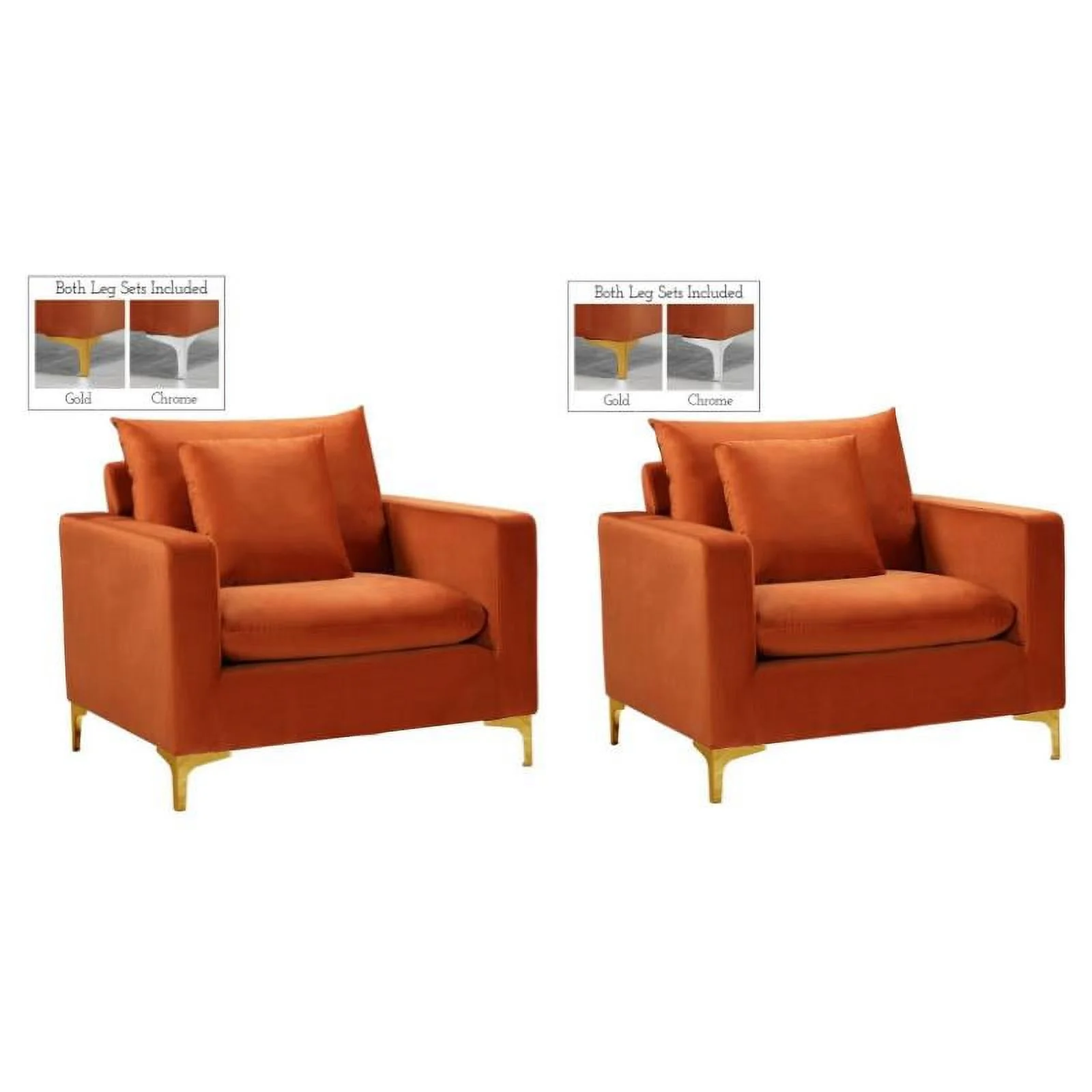 Home Square 2 Piece Upholstered Velvet Accent Chair Set in Cognac Orange