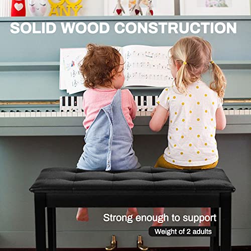 Piano Bench with Storage Piano Stool and Padded Cushion Wooden Duet Seat for Keyboard Piano Seat with Waterproof Non-Slip,White