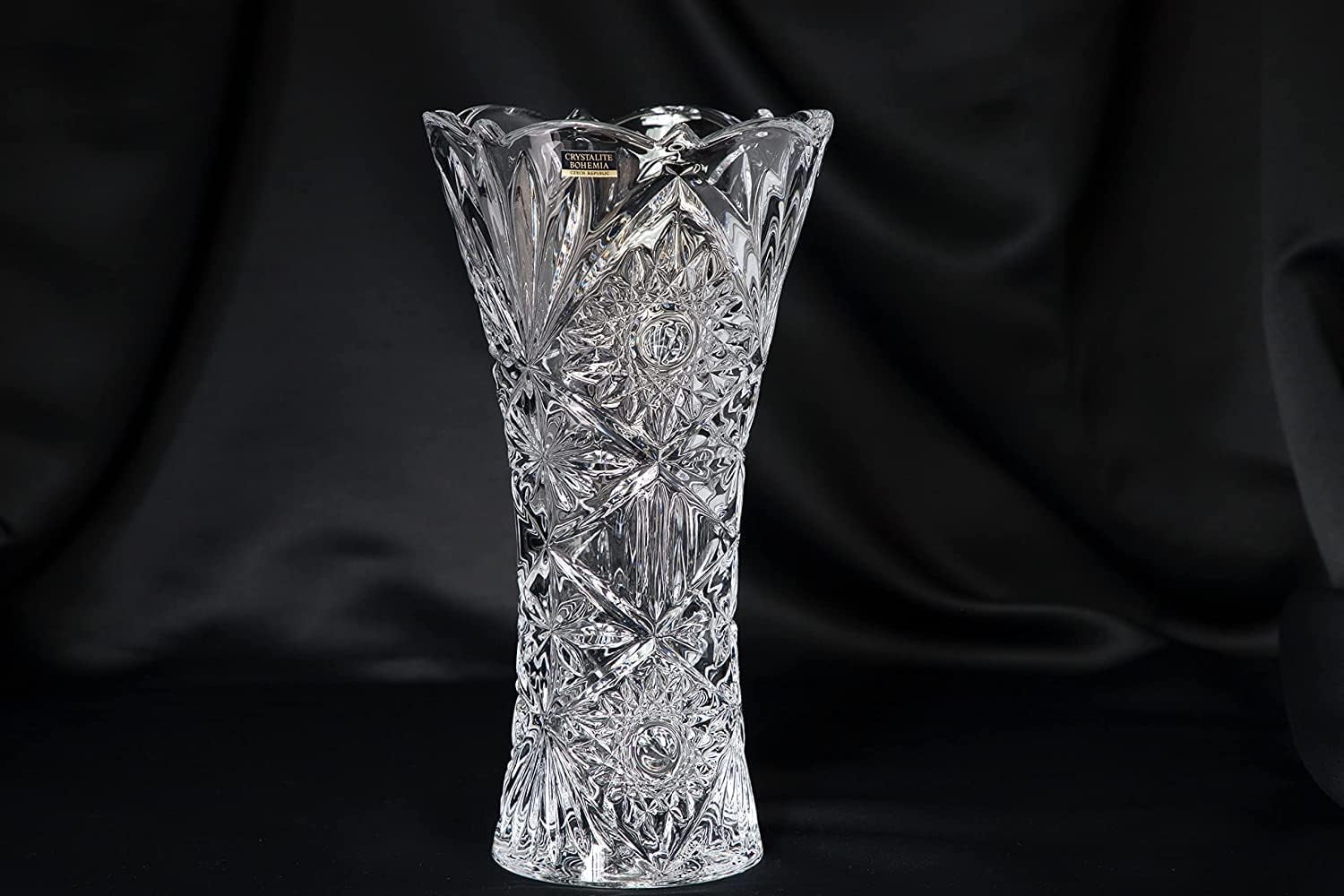 Czech Bohemian Crystal Glass Vase 12''-Height Vintage Design ''Miranda'' Centerpiece Flower Vase Home Decor For Wedding Birthday Housewarming Anniversary