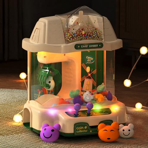Pinwheel Claw Machine for Kids Large with Toys Inside, Mini Vending Machine Candy Prize Grabber with LED Light & Adjustable Music, Arcade Games Machines for Home 3+ Year Old Boys and Girls