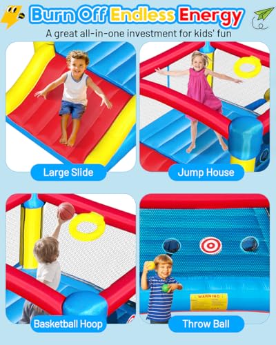 Inflatable Bounce House for Kids Ages 3-8 - Largest 6.7'x8.4' Jump Zone, Big Kids Bouncer Castle with Slide | Blower Included | Backyard Party & Birthday Gift (ASTM & CPSIA Certified)​