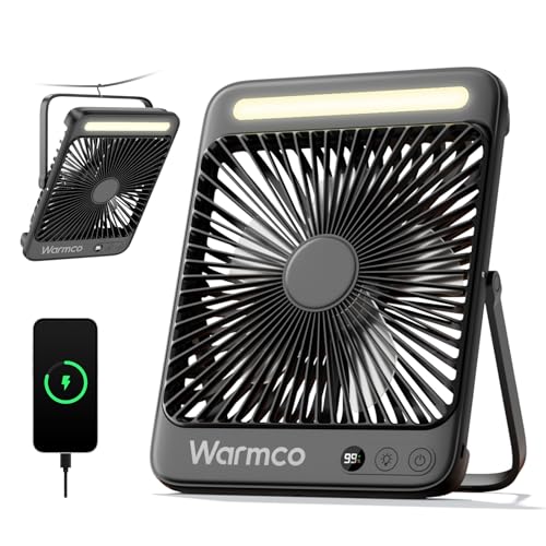 20000mAh 8-inch Portable Camping Desk Fan, [15-48H Working Hours] Ultra-thin LED Light Rechargeable Battery Powered Travel Fan for Outdoor, Indoor, Cruise Essentials 2025