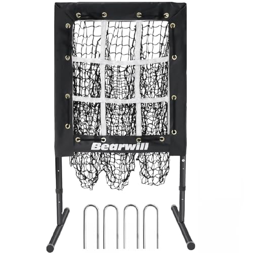 Pitching Net, 9 Hole Baseball Softball Net with Strike Zone, Adjustable Pitcher Training Equipment with Throwing Target