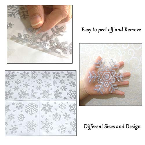 Glitter Snowflake Window Clings 190 pcs Reusable Sparkly Static Winter Window Clings for Christmas Holiday Decorations Multi-Size (Silver, 190 pcs)