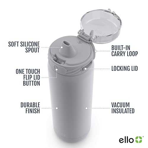 Ello Cooper 32oz Stainless Steel Water Bottle with Straw and Carry Handle, Double Walled and Vacuum Insulated Metal, Leak Proof Locking Lid with Soft Silicone Spout, Reusable, BPA Free, Yucca