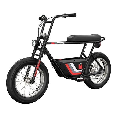 Razor Rambler 16 – 36V Electric Minibike with Retro Style, Up to 15.5 MPH, Up to 11.5 Miles Range & Retrospec Dakota Bicycle/Skateboard Helmet for Adults - Commuter, Bike, Skate, Scooter