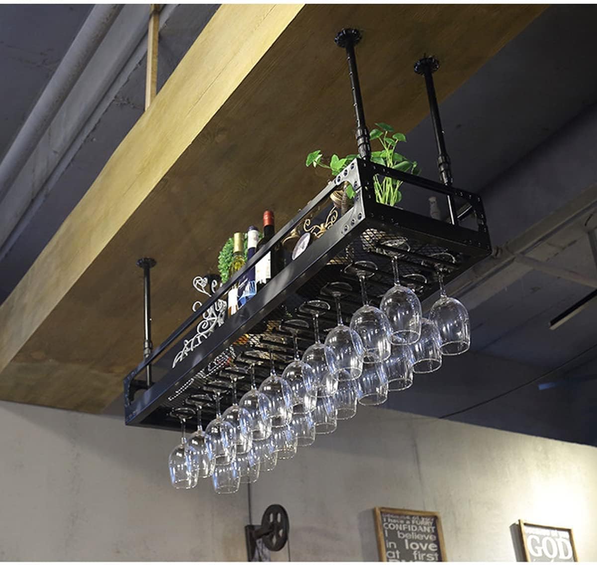 Hanging Wine Glass Rack, Industrial Vintage Metal Bar Wine Glass Hanging Rack,Coppery Wall-Mounted Wine Glass Rack Perfect for Bar Cafe Kitchen,Bronze,60x35cm The New Fashionable