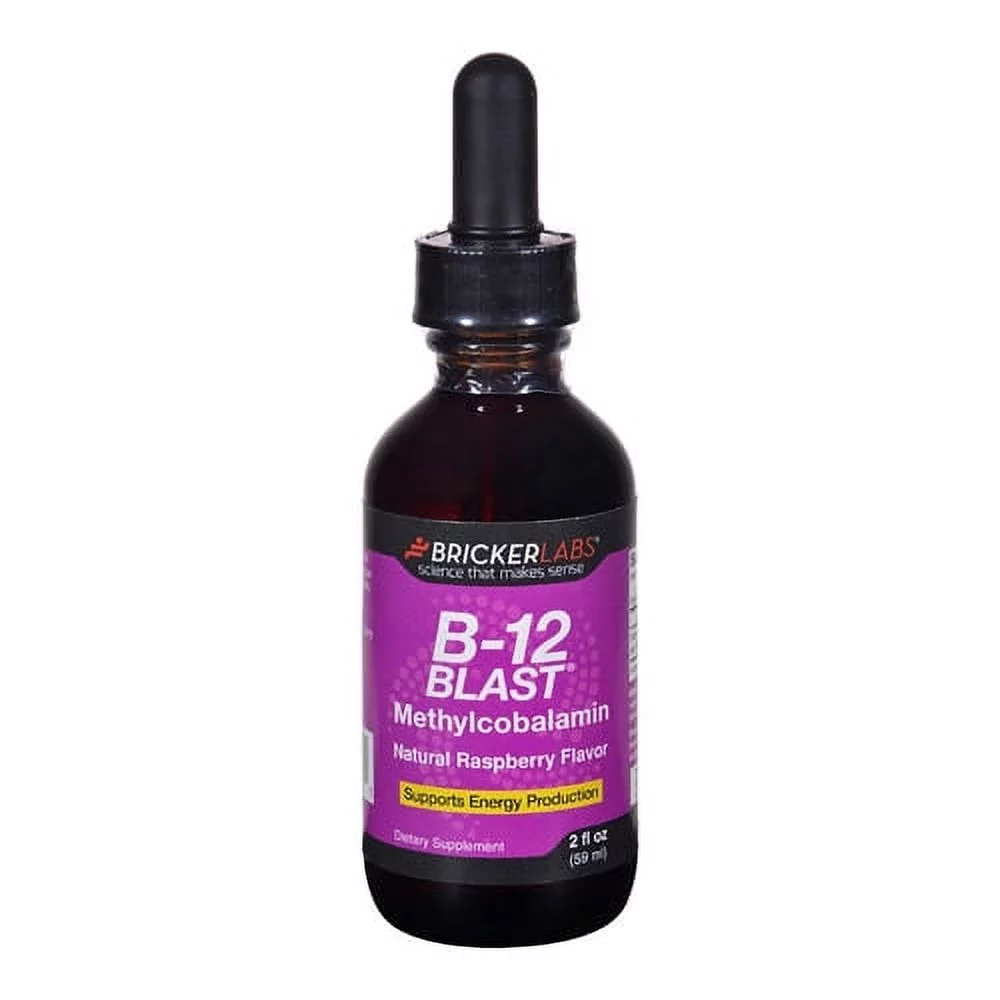 Bricker Labs B-12 Blast Methylcobalamin Vitamins, Natural Raspberry, 2 Oz, 2 Pack