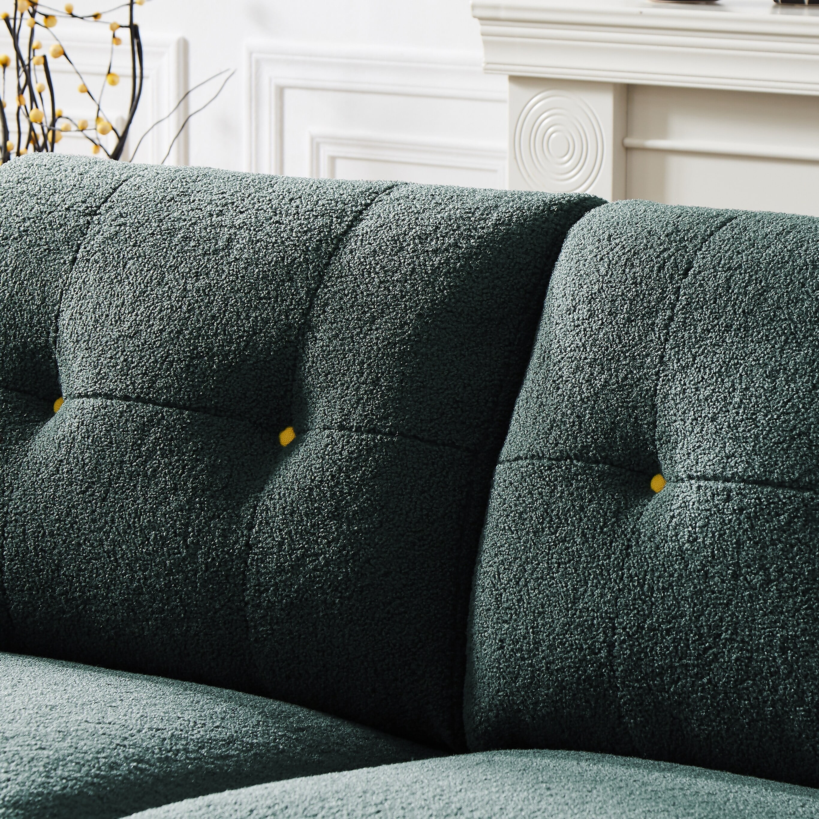 Sectional Sofa Sherpa Fabric Modular Sofa Couch 4 Seater with Ottoman Green