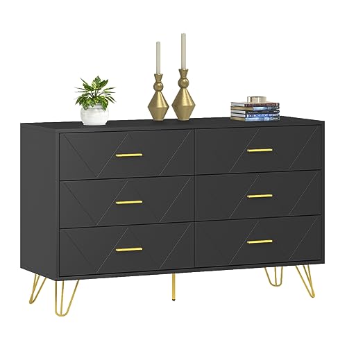 LYNSOM White Dresser, Modern Dresser for Bedroom, 6 Drawer Dressers with Wide Drawers and Metal Handles, Storage Chest of Drawers for Living Room Hallway Entryway