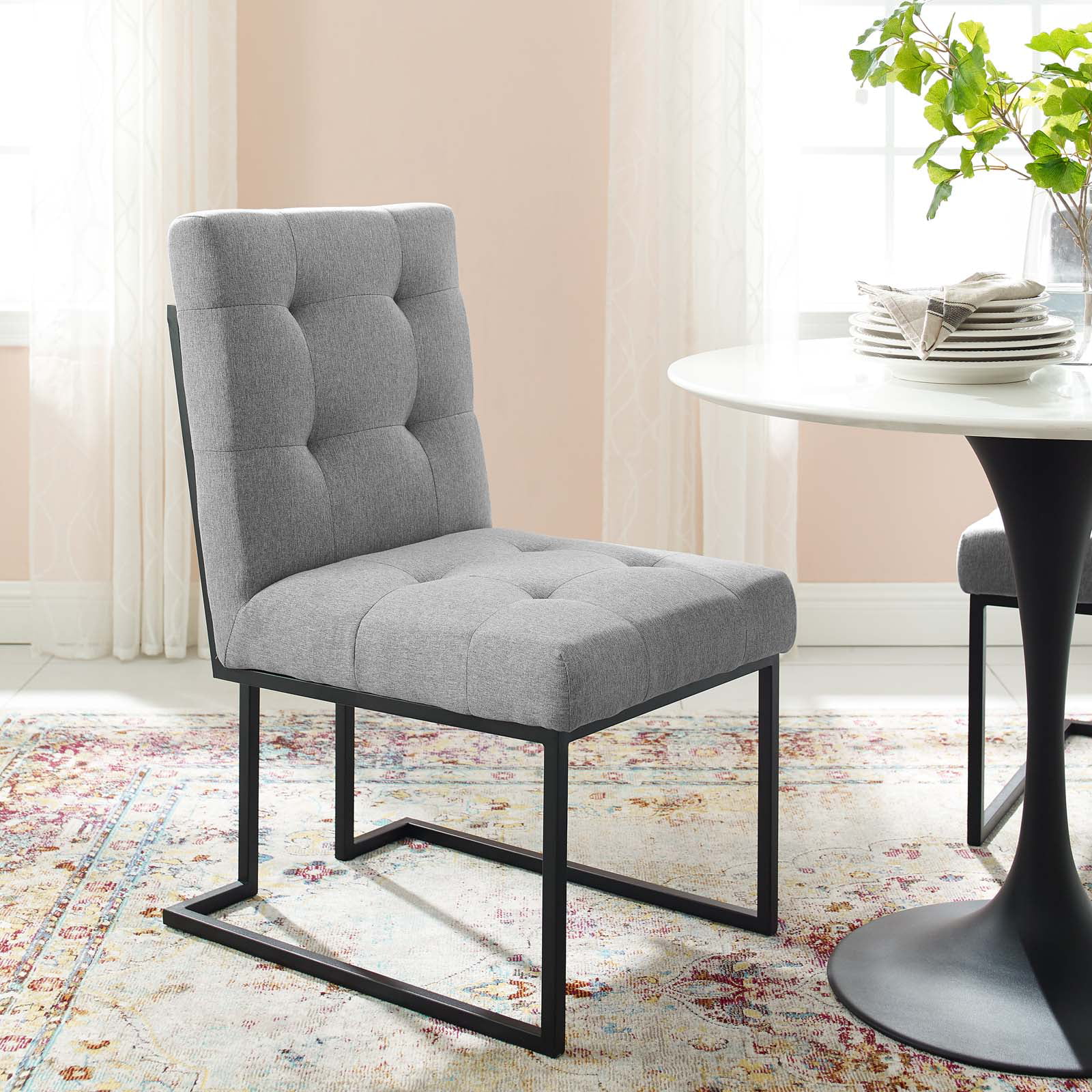 Contemporary Modern Urban Designer Dining Kitchen Room Side Chair, Fabric Metal Steel, Black Grey Gray