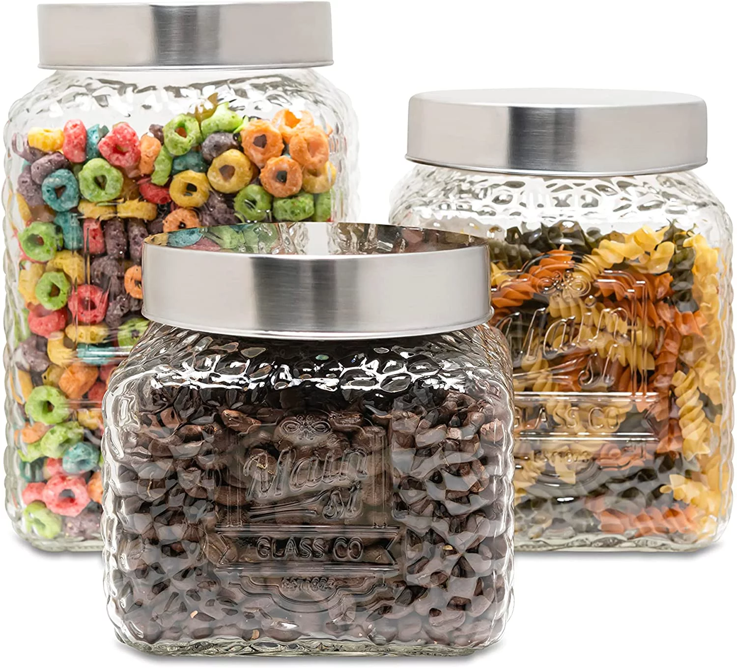 American Atelier, Square, Clear Glass Storage Containers with Airtight Lid (Main St), Set of 3