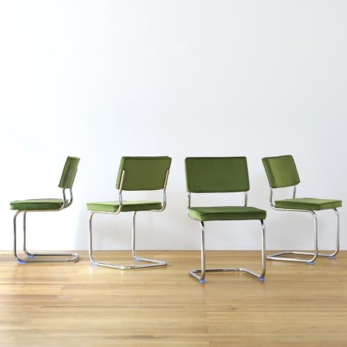 Velvet Dining Chairs,Mid Century Morden Dining Chairs, Minimalistic Style Kitchen & Dining Room Chairs, Upholstered Comfort Chairs with Chrome Metal Legs (Orange, 4PCS Dining Chairs)