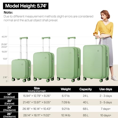 mixi Upgrade Carry on Luggage 14 Inch Underseat Personal Item Suitcases with Spinner Wheels, Hardside Rolling Suitcase PC with TSA Lock Lightweight Travel Case, Fine Grid Black