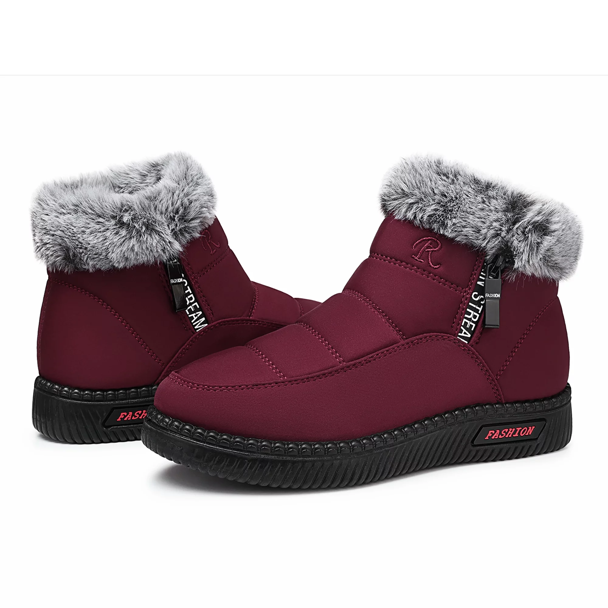 LANREMON Womens Waterproof Snow Boots Comfort Ankle Boot Outdoor Faux Fur Lined Warm Winter Booties Shoes Fashion Wine Red Sneakers for women