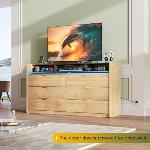 WLIVE 9 Drawer Dressers, Modern Large Wood Dresser Chest for Bedroom Organize with Sturdy Metal Handle, TV Stand for 75 inch TV, Living Room Office, Hallway, Ball Bearing Slide, Grey Oak (63