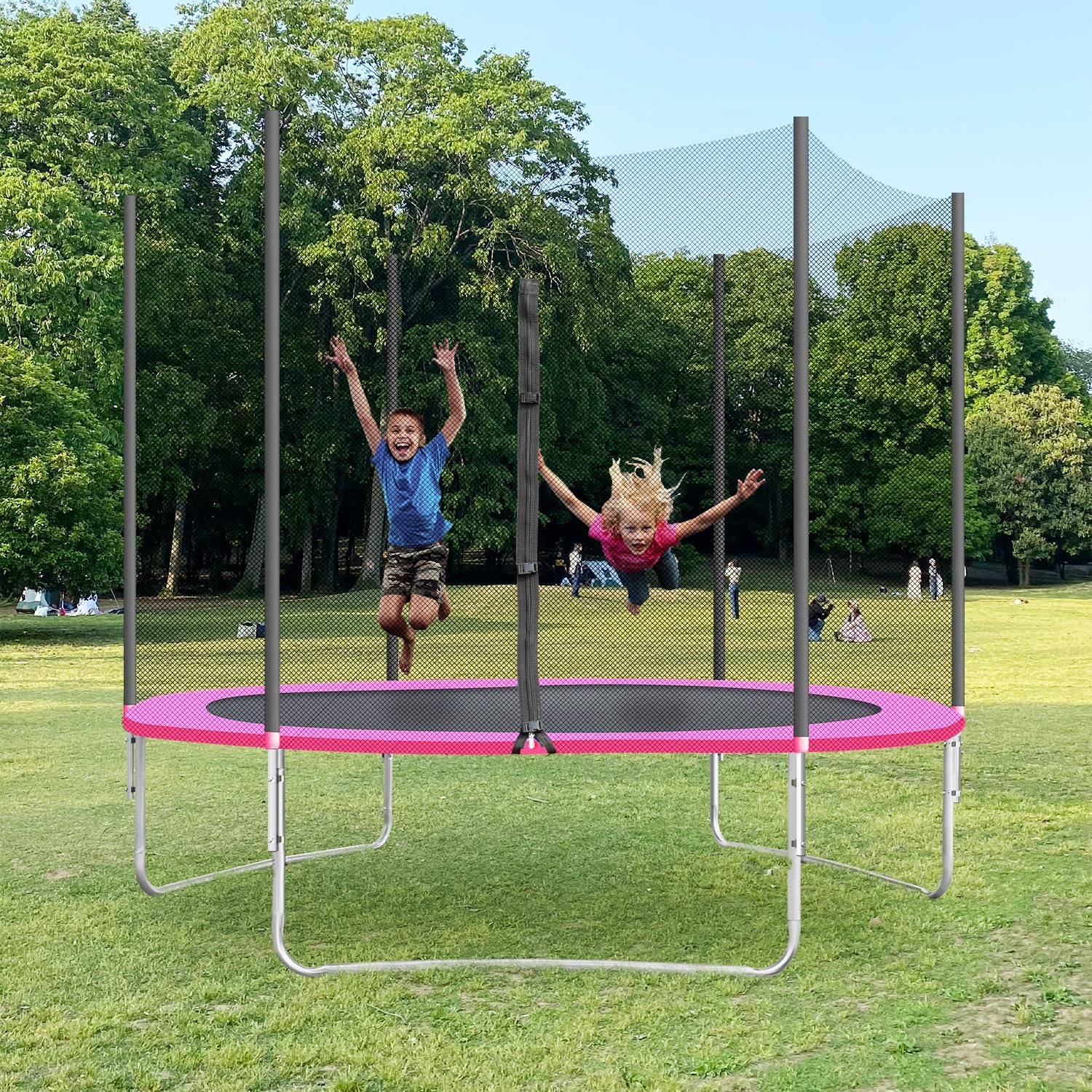 PayLessHere Trampoline 8FT 10FT 12FT 14FT Trampoline with Enclosure ASTM Approved-Combo Bounce Exercise Trampoline PVC Spring Cover Padding for Kids and Adults (Pink, 10FT)