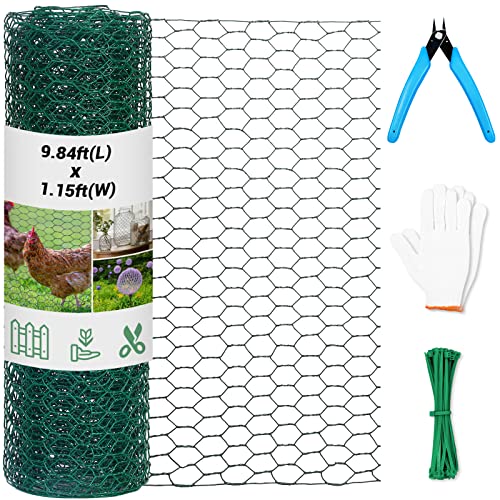 Chicken Wire Fence for Craft,13.78 x 236 Inch Lightweight Galvanized Hexagonal Chicken Wire Netting, Chicken Wire Mesh for Garden Poultry, Floral Chicken Wire Fencing with Gloves, Wire Ties and Plier