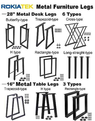 Metal Desk Table Legs 28 Inches Tall H-Shape Dining Table Legs Steel Furniture Legs 2 Pack Heavy Duty, DIY, Matte Black