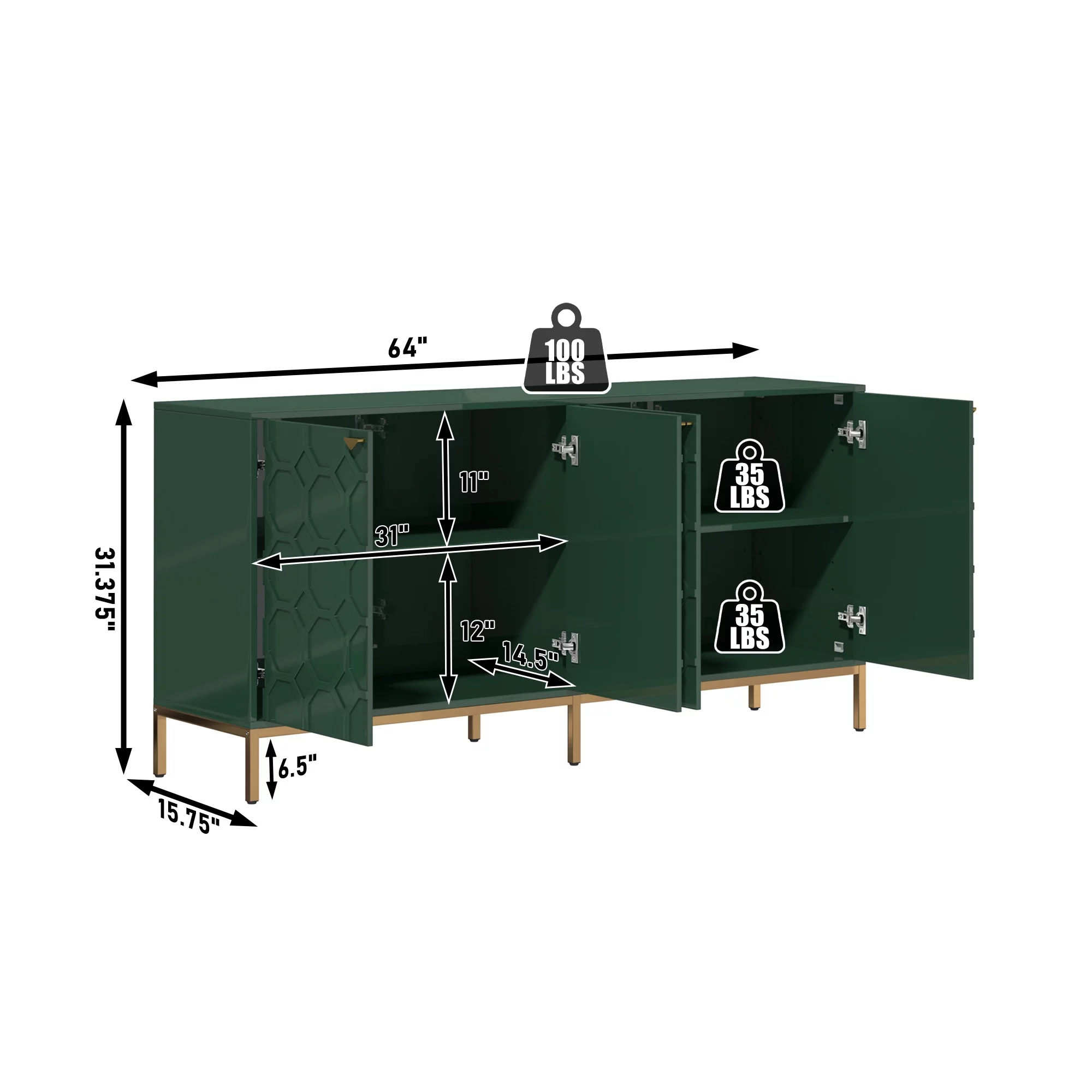 Boyel Living Storage High Gloss Entertainment Centers TV Stand, Sideboard Green