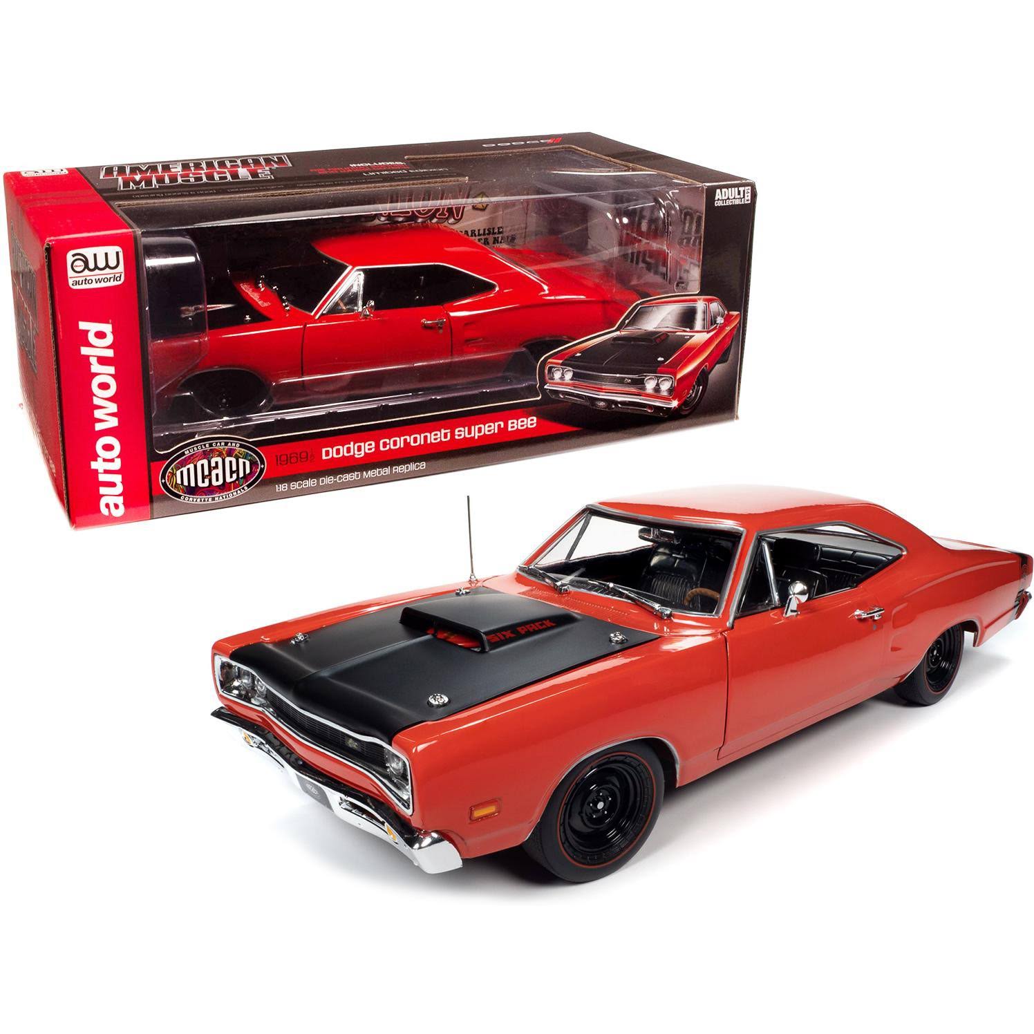 1969/5 Dodge Coronet Super Bee Hardtop R4 Red Muscle Car u0026 Corvette Nationals (MCACN) 1/18 Diecast Model Car by Autoworld