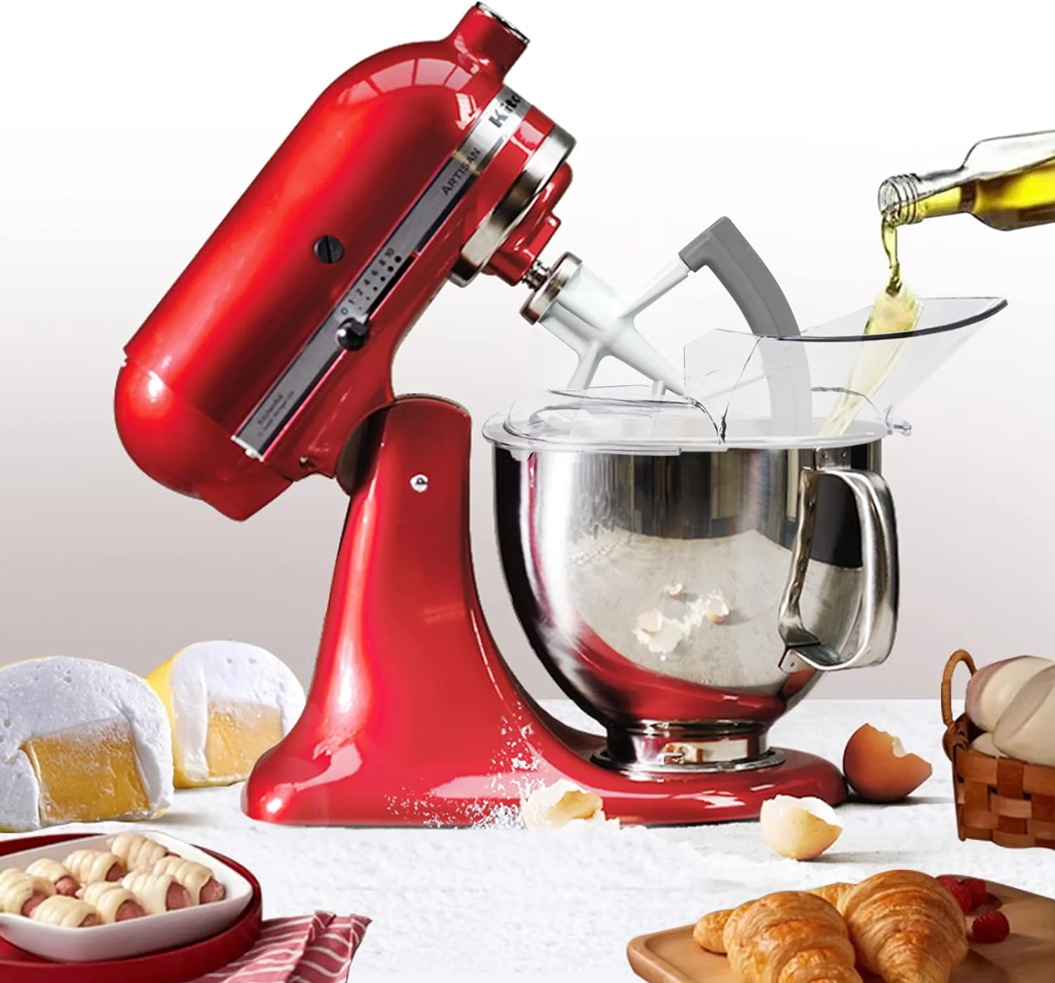 Pouring Shield for KitchenAid 4.5 and 5 Quart Tilt-Head Stand Mixers Stainless Steel Bowls ONLY, Secure Fit Splatter Guard, and Flex Edge Beater for KitchenAid 4.5-5Qt Tilt-Head Stand Mixers