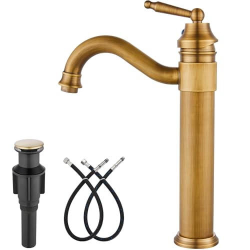 gotonovo Bathroom Vessel Sink Faucet Single Handle Brass Long Reach Bathroom Faucet 1 Hole Deck Mounted Mixer Tap with Pop Up Drain Brushed Nickel