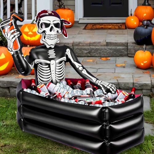 39 Inch Halloween Inflatable Decorations Skeleton Drink Cooler, Large Capacity Ice Bucket for Drinks, Halloween Party Supplies for Indoor Outdoor Garden Lawn Yard Decorations