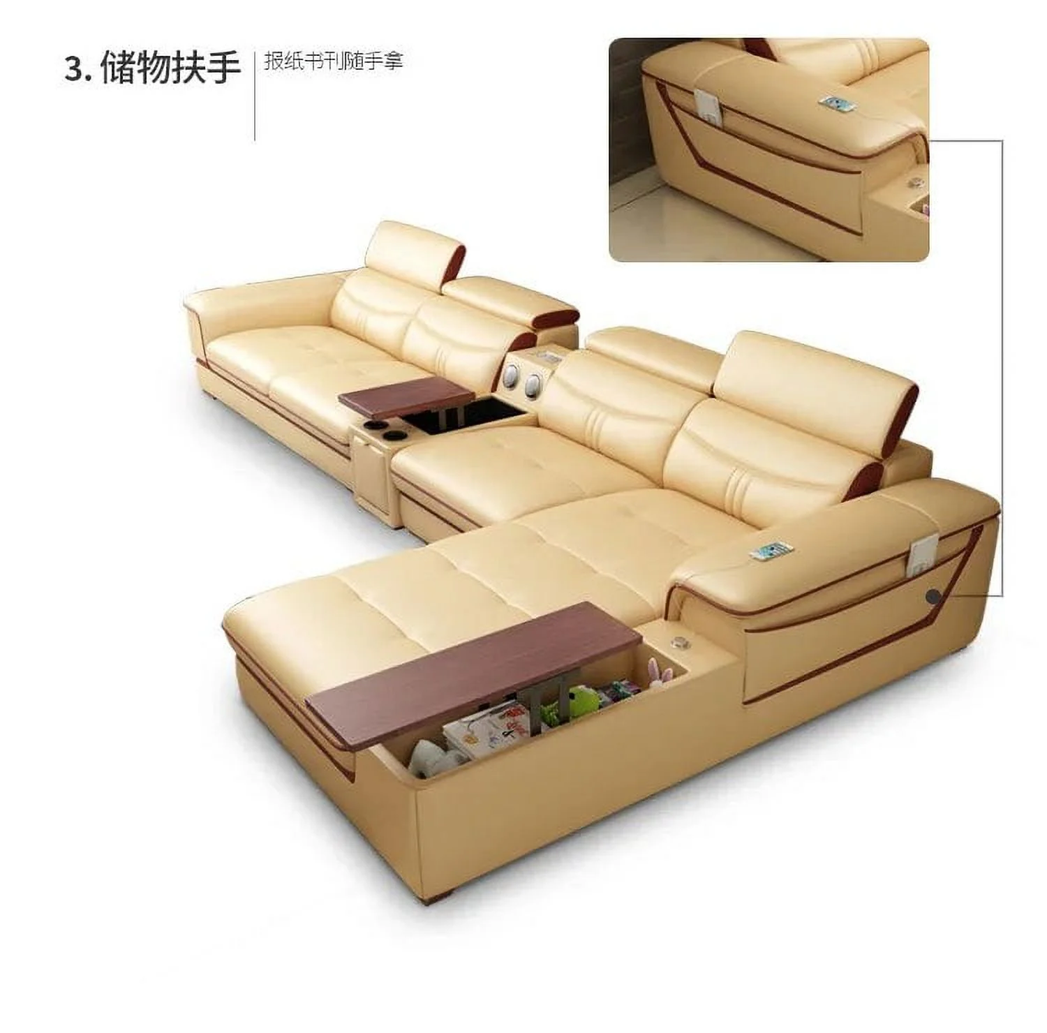 Living Room Sofa set furniture real genuine cow leather sofas bluetooth puff asiento muebles de sala canape L shape sofa cama