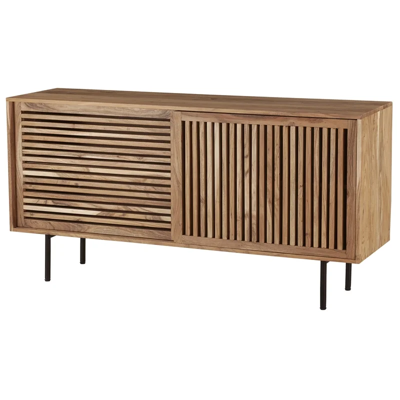 Pemberly Row Contemporary Solid Acacia Wood Sideboard in Natural
