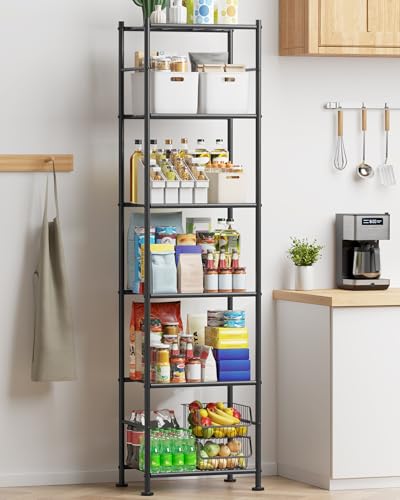Storage Shelves - 3 Tier Shelf Organizer, Sturdy Metal Garage Shelving with Adjustable Leveling Feet, Space-Saving Shelves Organizer for Pantry, Laundry, Kitchen (18