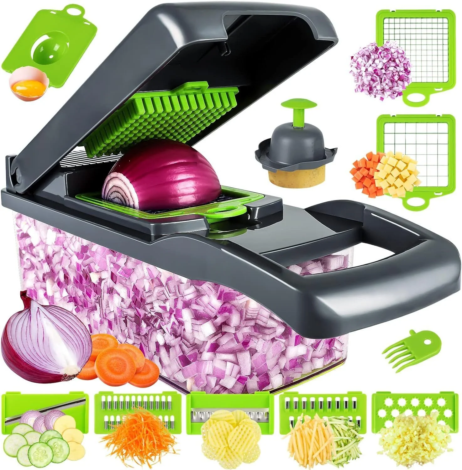 Vegetable Chopper, Pro Onion Multifunctional 13 in 1 Food Gray