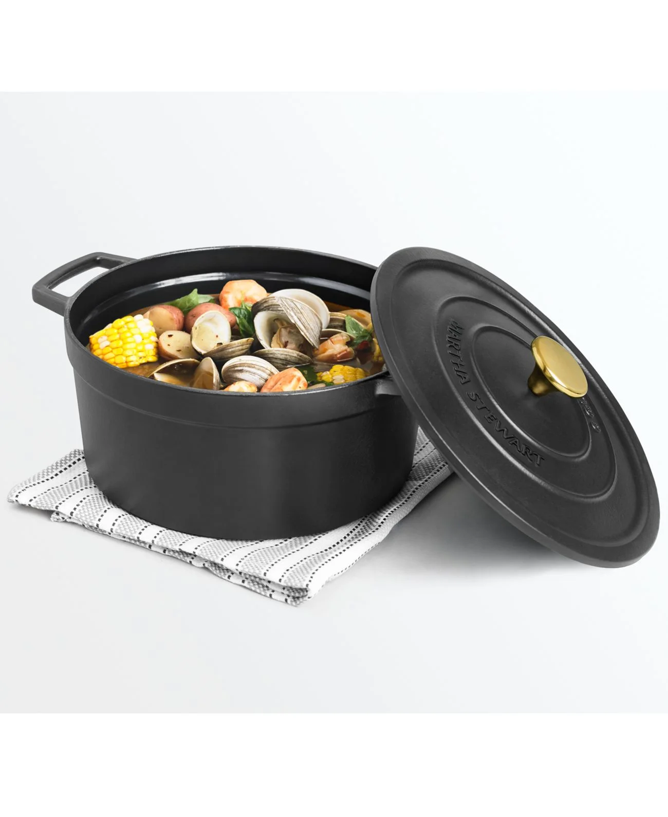Martha Stewart Collection Enameled Cast Iron Round 6-Qt. Dutch Oven  Black
