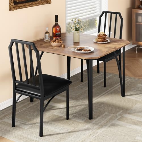GAOMON Dining Table Set for 2, Kitchen Table and Chairs with Chamfer Design, 3 Piece Dining Room Set with Cushion Seats for Small Spaces, Home Kitchen, Apartment - Rustic Brown