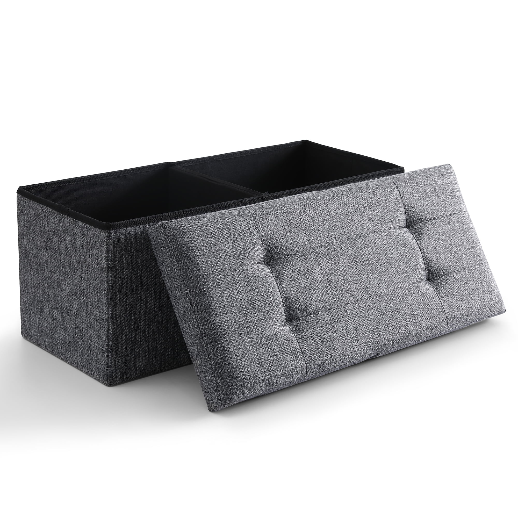 CUYOCA Storage Ottoman Bench Foldable Footrest End of Bed Ottoman for Living Room Bedroom, with Flipping Lid, 75L Storage Space, 30 inches Linen Fabric dark grey