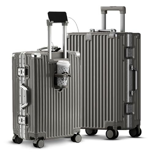 Carry-on with Cup Holder & USB Port Carry on Luggage Durable Luggage Suitcase Lightweight Hardside Luggage with TSA lock & Phone Holder 360° double spinner Wheels (White=20Inch, Small)