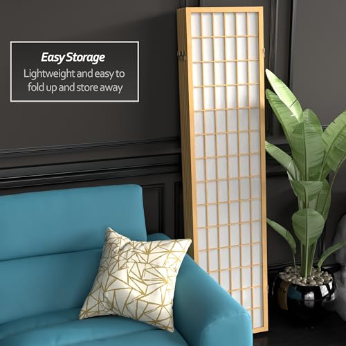 Red Lantern 6 ft. Tall Window Pane Shoji Screen-Natural-4 Panels Room Divider