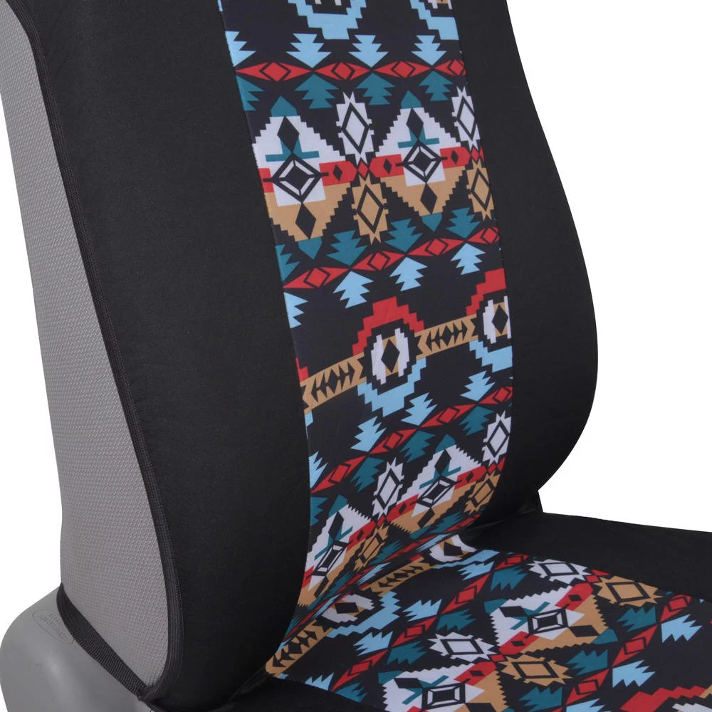 BDK Two Tone Pattern Car Seat Covers - Sideless Chic Style - Soft & Flexible Polyester (Aztec Pattern)