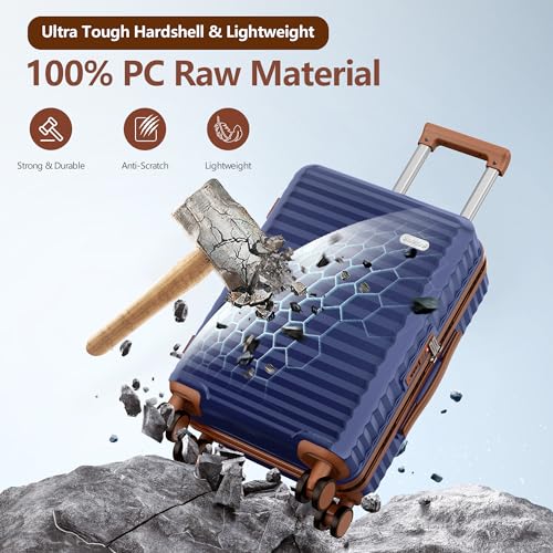 SHOWKOO Luggage Sets 3 Piece Hardside Expandable Suitcase with Double Spinner Wheels Tsa Lock, (Beige White, 5 piece set)