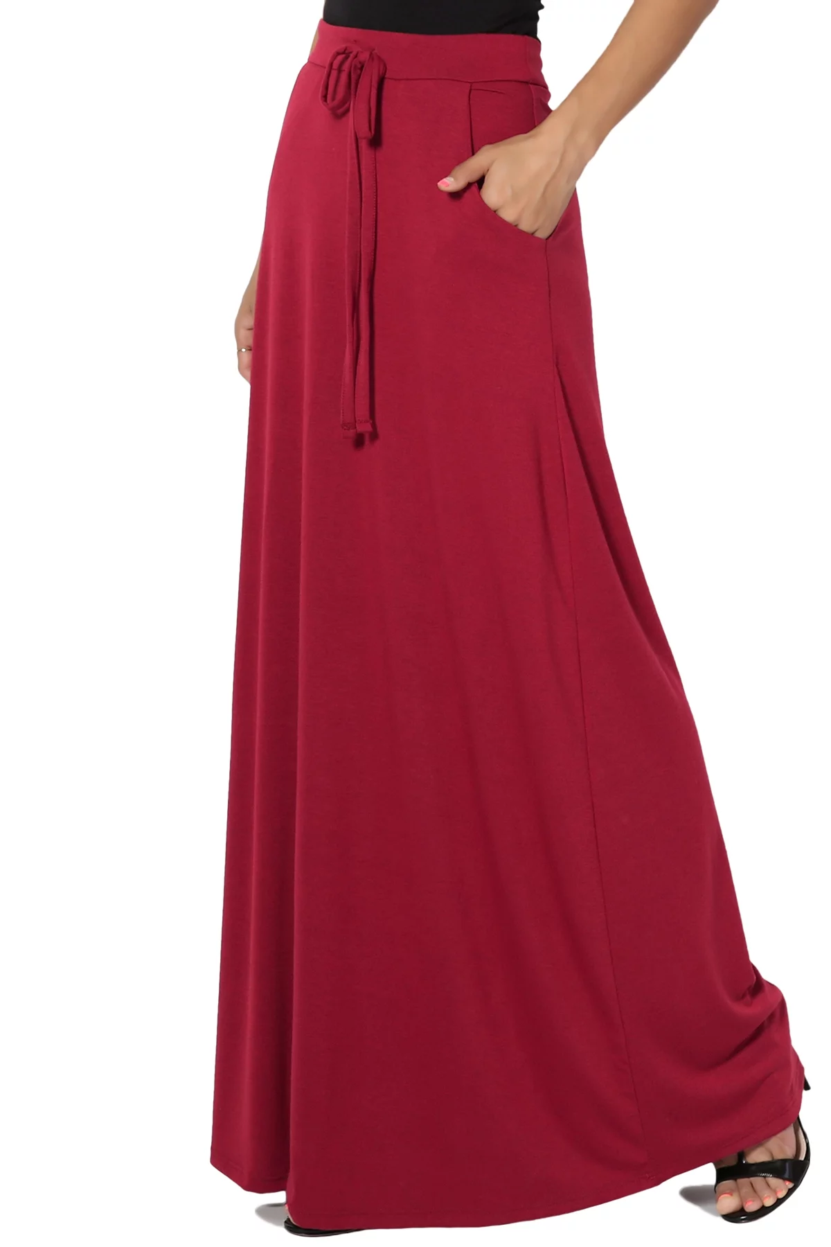 TheMogan Women's PLUS Drawstring Waist Pocket Drapey Jersey A-Line Long Maxi Skirt