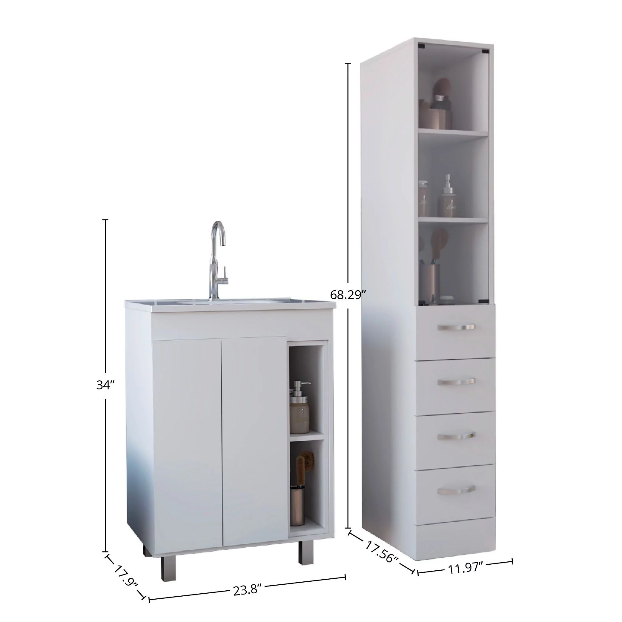 Depot Eshop CBAT54 Montana Bathroom Set with Bathroom Vanity & Linen Cabinet, White - 2 Piece
